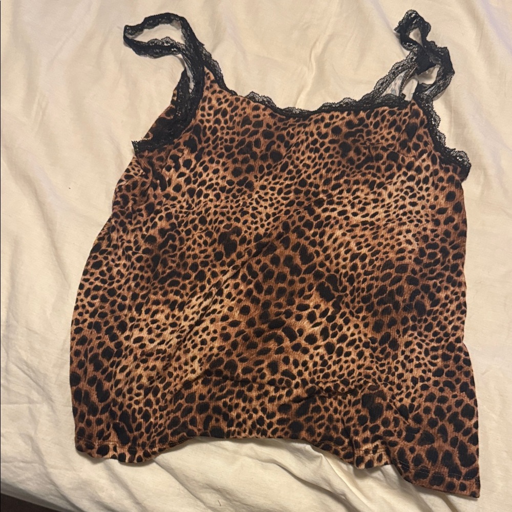 NWT Aerie Leopard Print Lace-Trim Cami Top Sz L